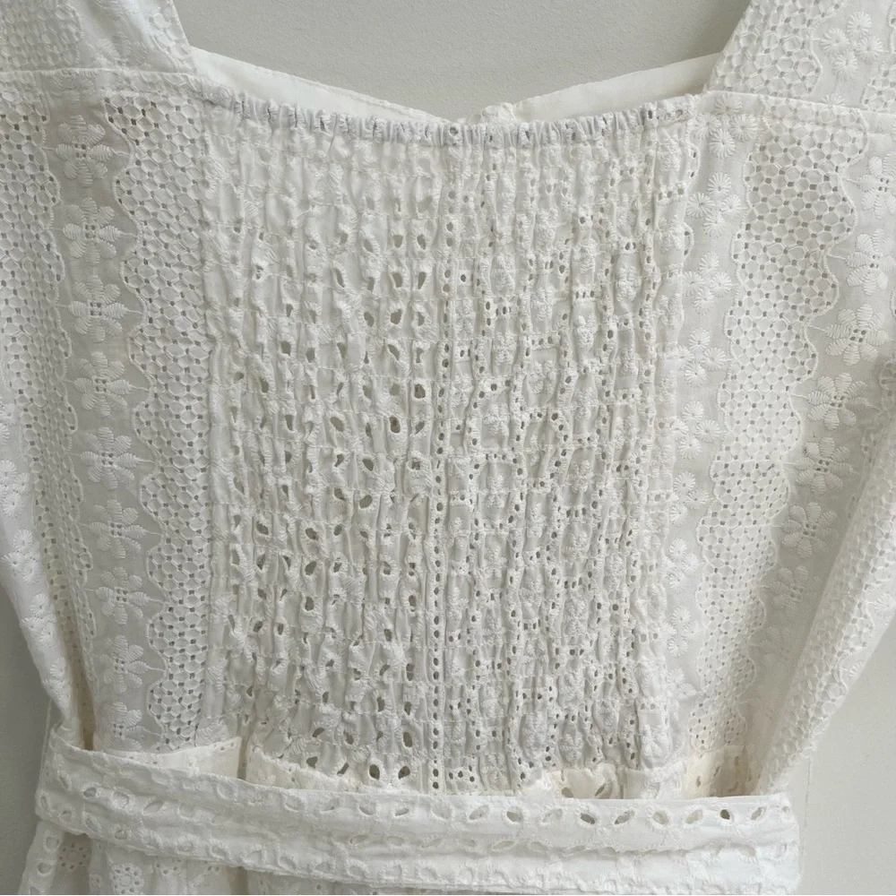 Blank NYC White Eyelet Puff Sleeve Romper Downtown Vibes Coastal Cowgirl Large